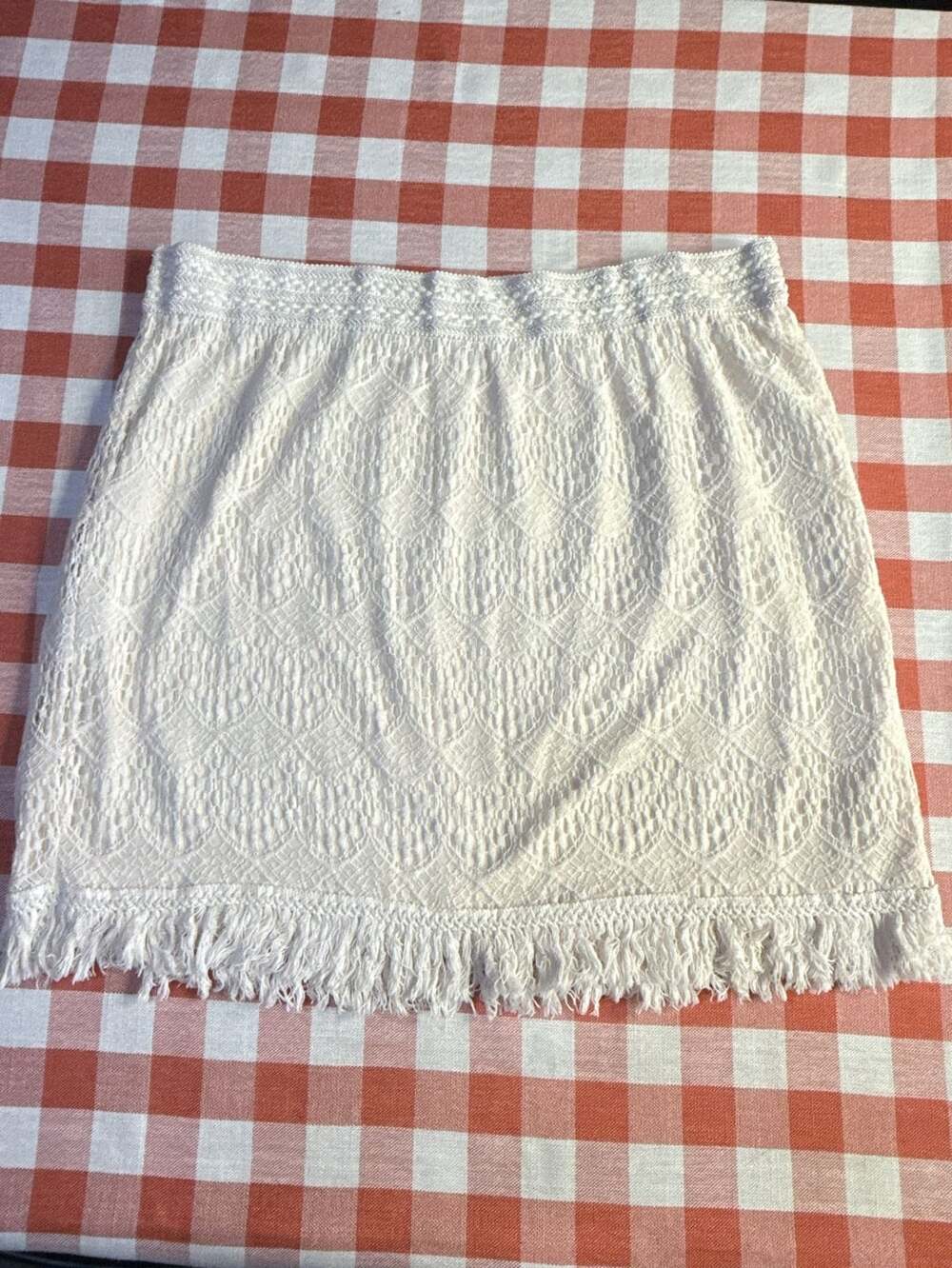 Bongo Plus Crochet Skirt Size 1X White Fringe Boho Mini